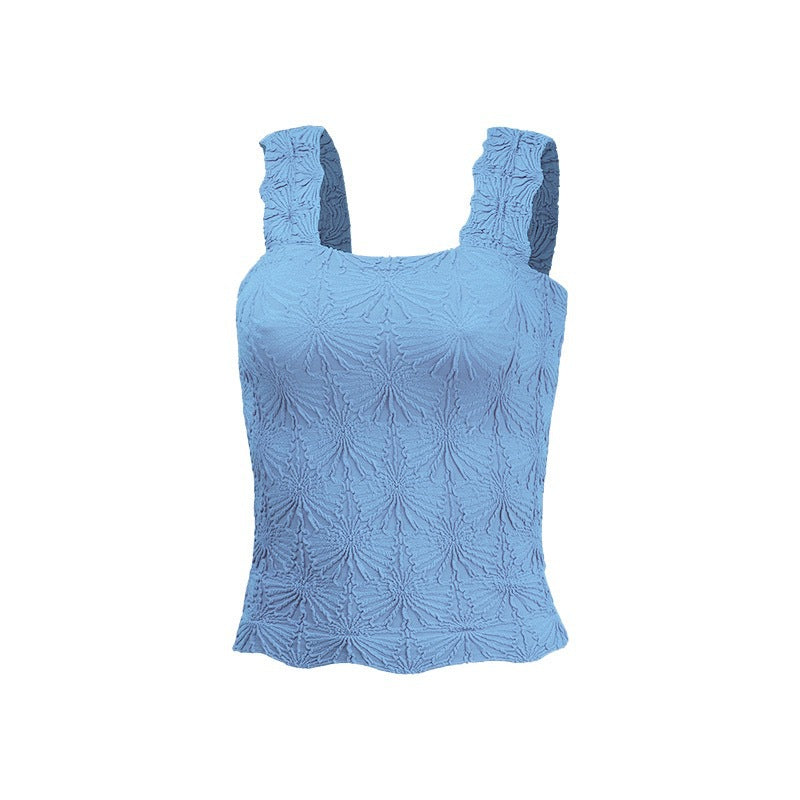 Textured Square Neck Ruched Crop Tank Top