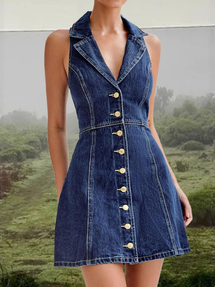 Sleeveless Blazer Collar Denim Mini Dress