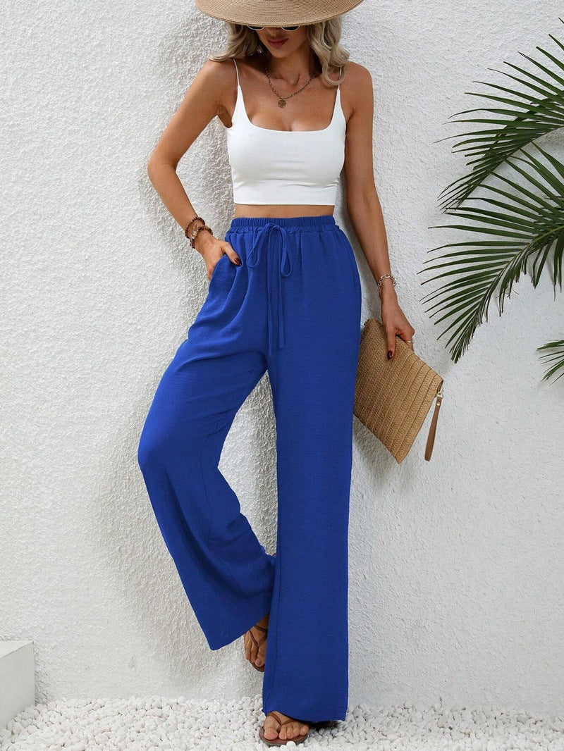 Elastic Waist Drawstring Wide Leg Pants