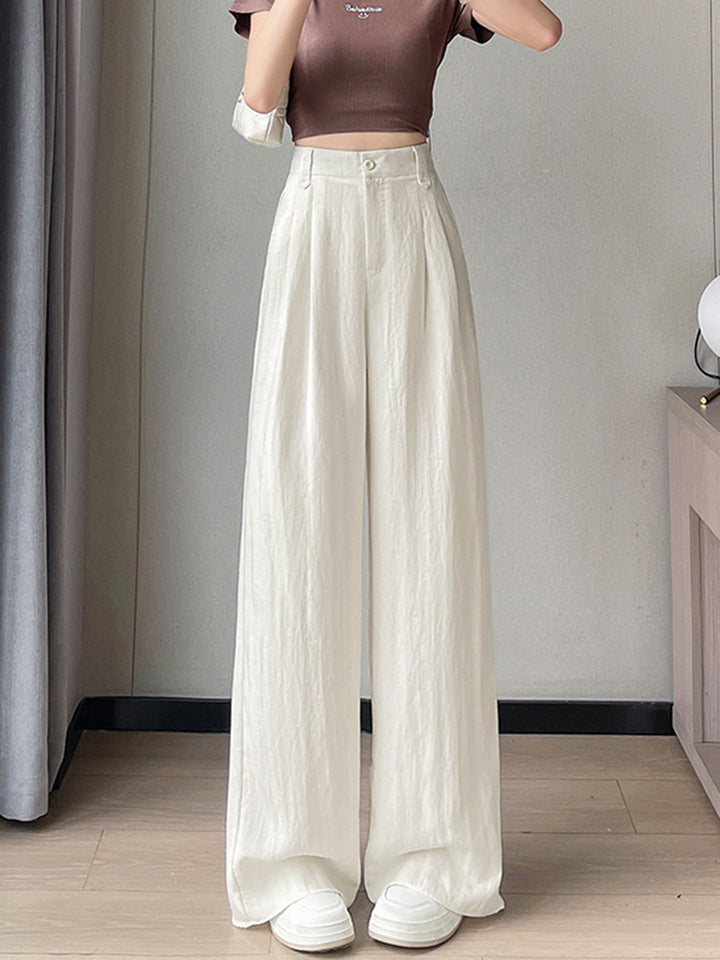 Women‘s Elegant Thin Half-Elastic Waist Zipper Pants
