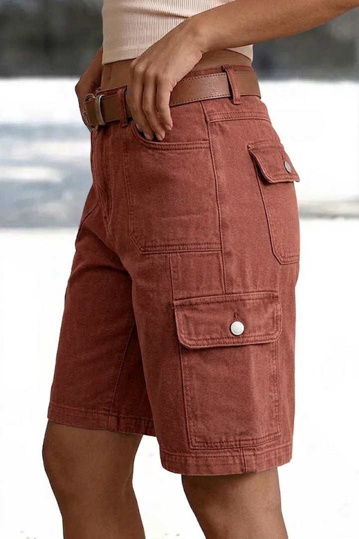 Vintage-wash denim utility shorts