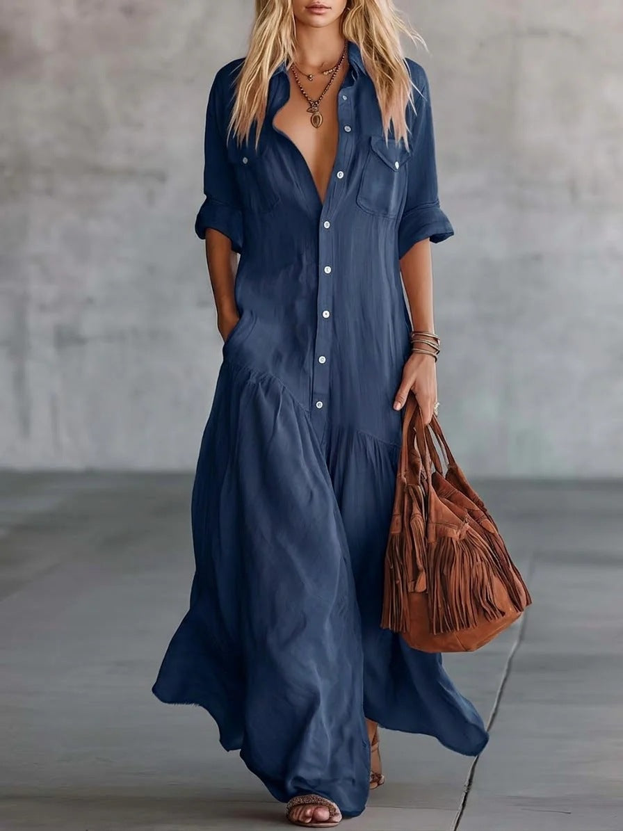Tiered Pocket Shirt Maxi Dress