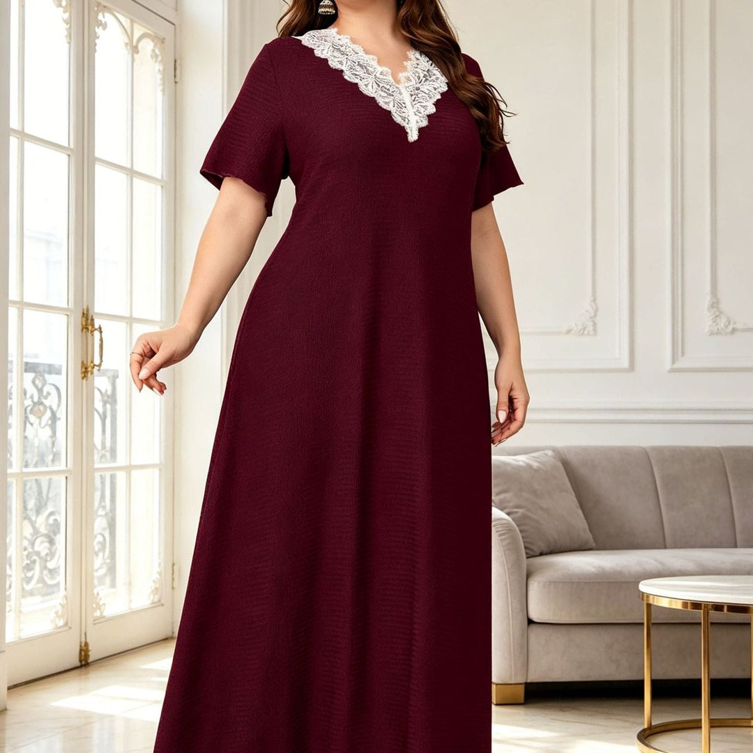 Lace V-neck Simple Solid Color A-line Dress