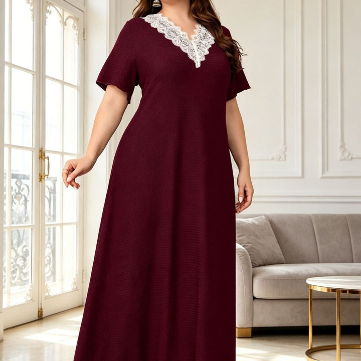 Lace V-neck Simple Solid Color A-line Dress