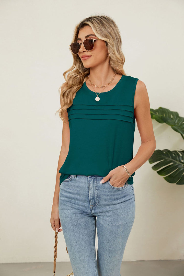 Solid color crew neck loose sleeveless T-shirt vest