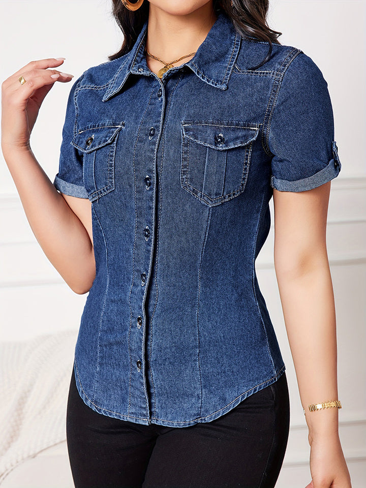 Denim Short-Sleeve Shirt for Women