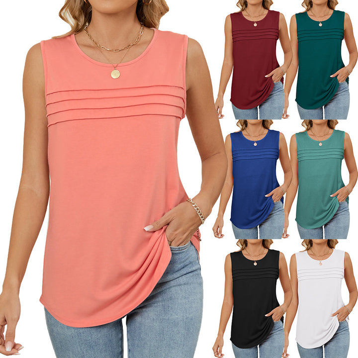 Solid color crew neck loose sleeveless T-shirt vest