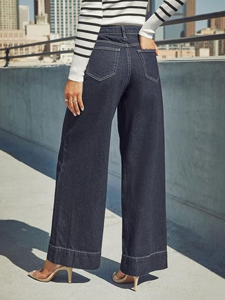 High-waisted straight-leg wide-leg jeans