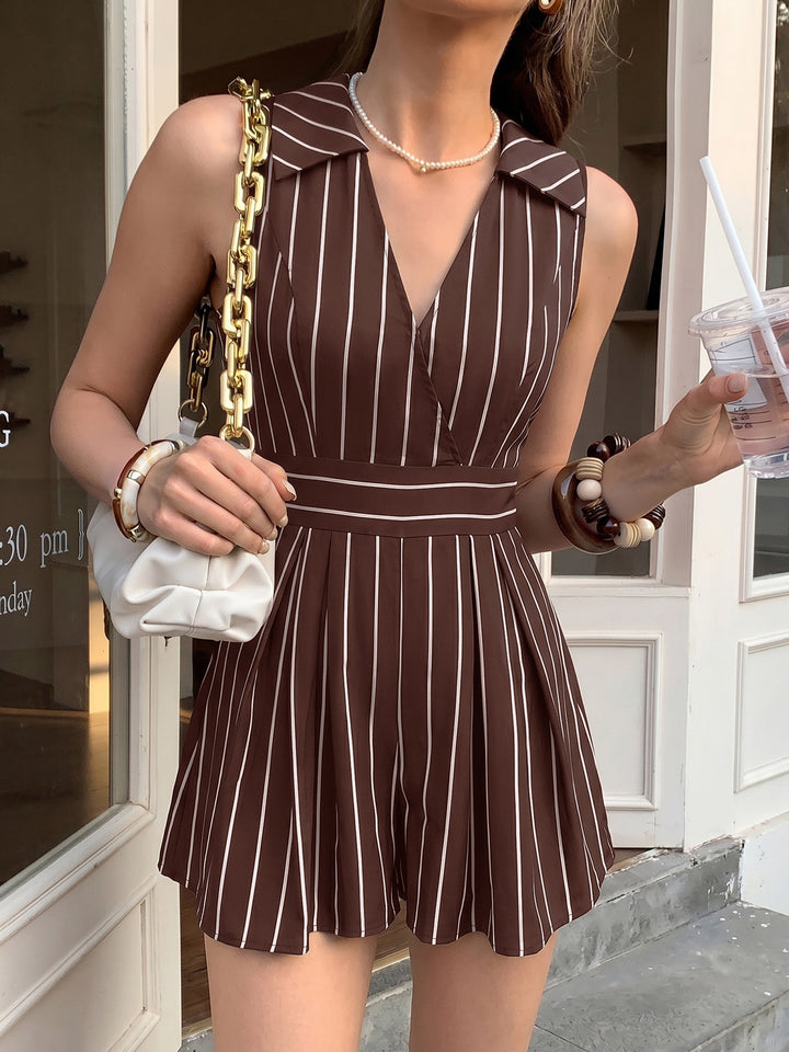 Striped sleeveless V-neck jumpsuit shorts
