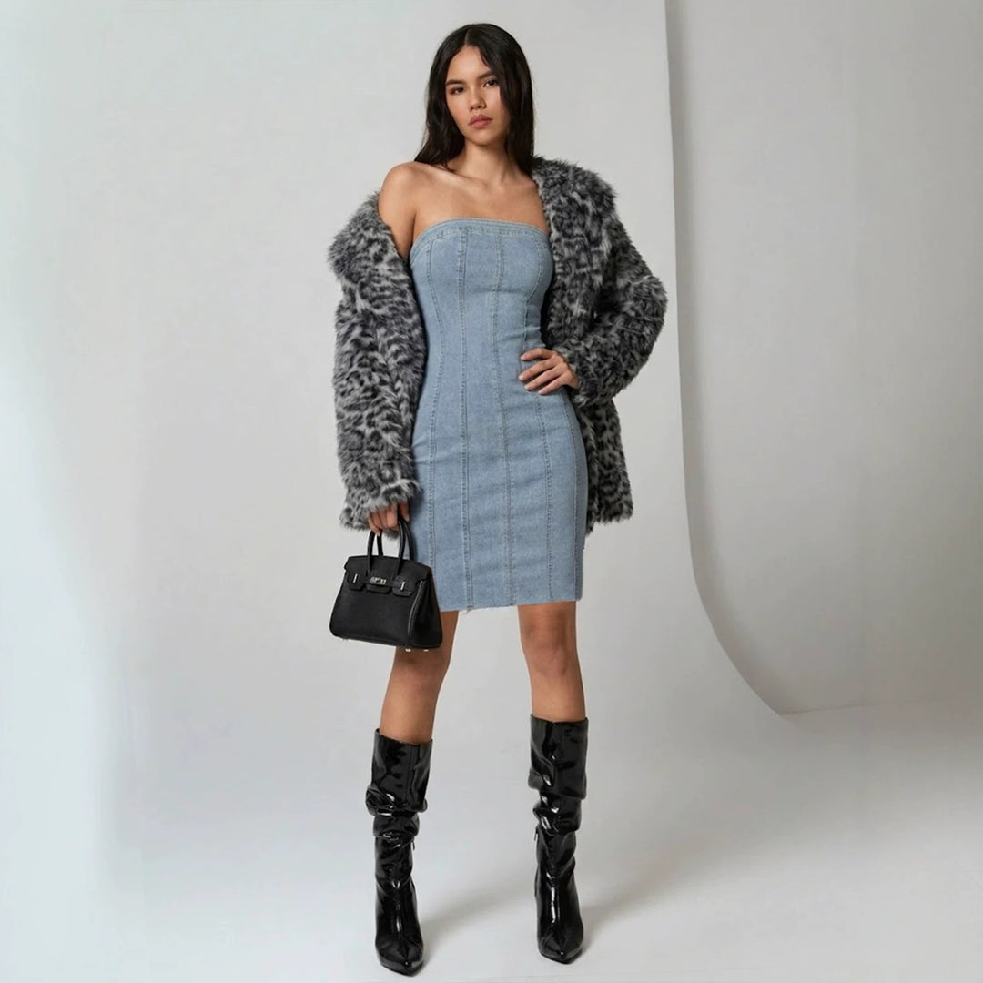 Denim strapless bodycon dress