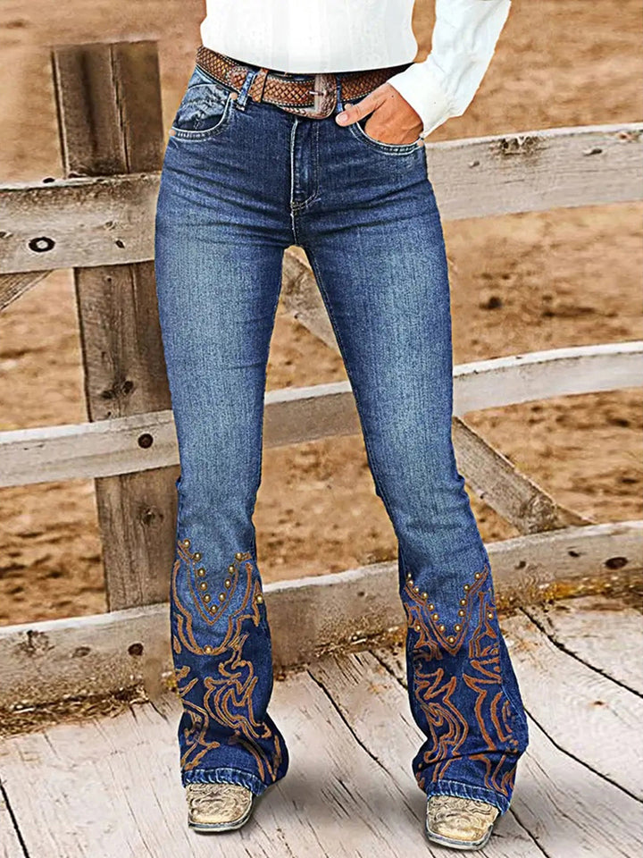 Beaded Embroidered Stretch Slight Flared Slim Fit Jeans
