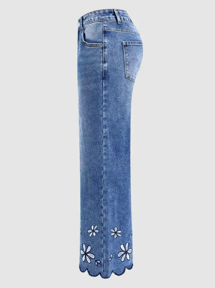 Fashionable embroidered loose-fitting casual stretch cropped jeans