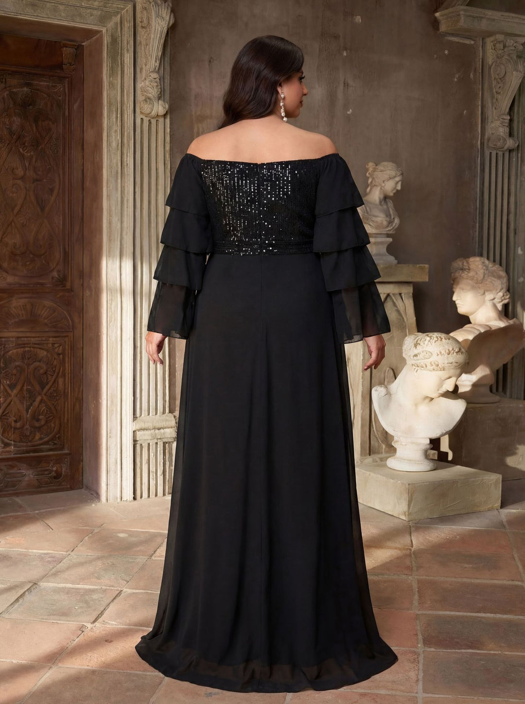 Sequined off-the-shoulder fitted bridesmaid dress