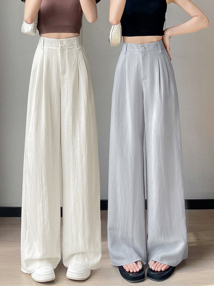Women‘s Elegant Thin Half-Elastic Waist Zipper Pants