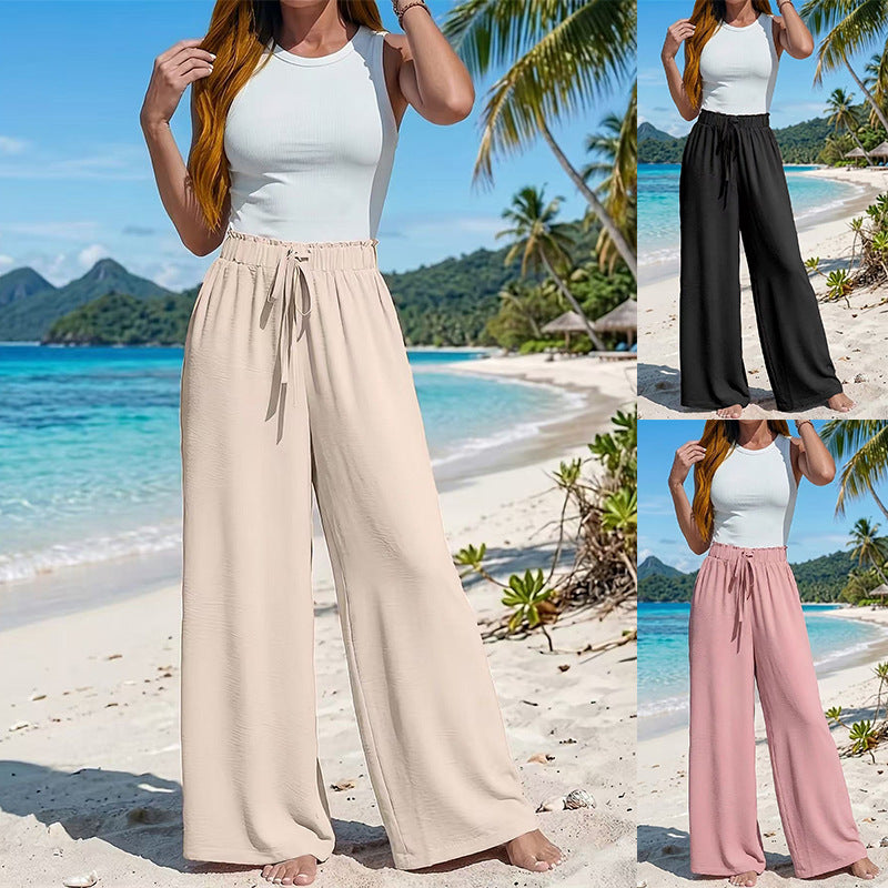 Casual style comfortable solid color trousers