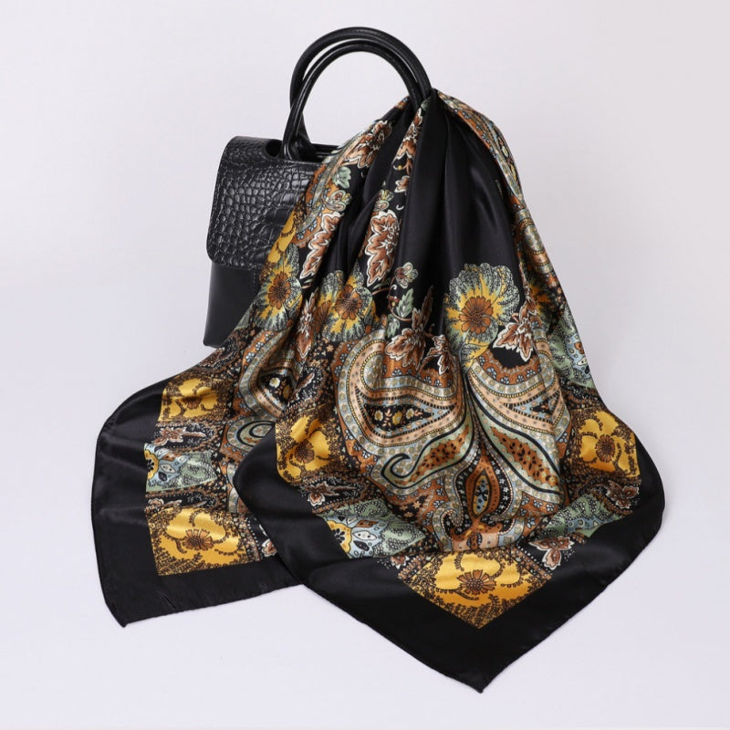 Floral Print Square Satin Scarf