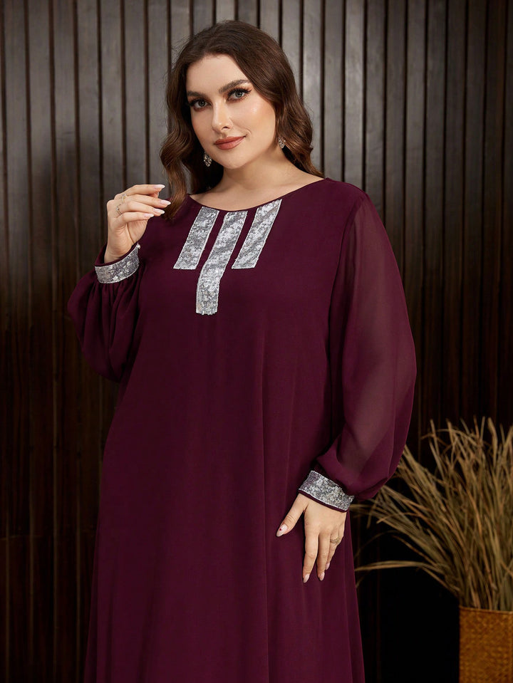 Burgundy sequined elegant long dress