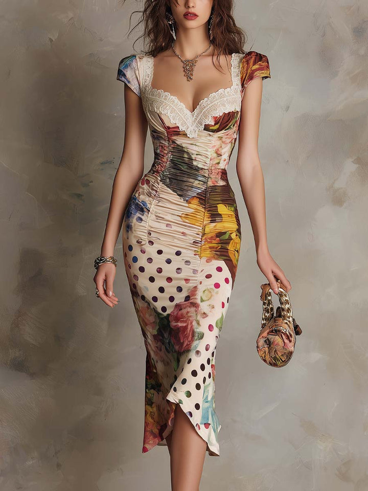 Retro print slim-fit dress