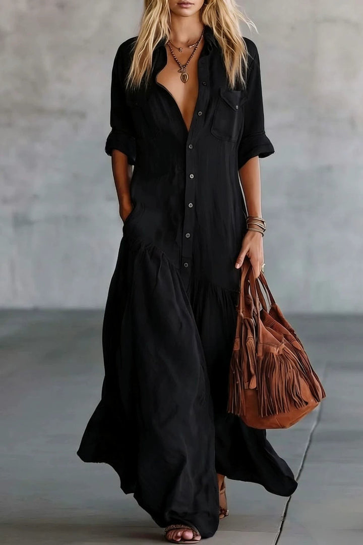 Tiered Pocket Shirt Maxi Dress
