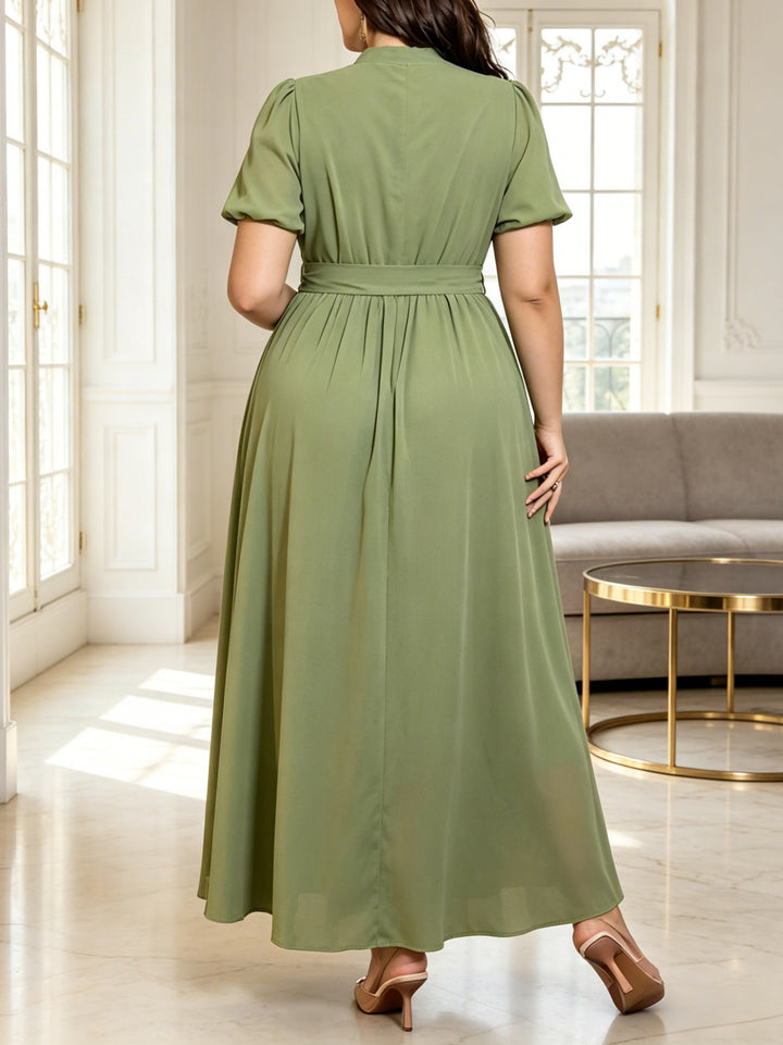 Puff sleeve, fitted waist, tie-waist lace dress