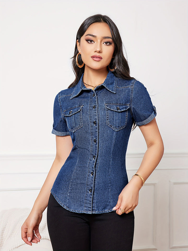 Denim Short-Sleeve Shirt for Women