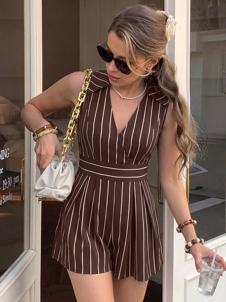 Striped sleeveless V-neck jumpsuit shorts