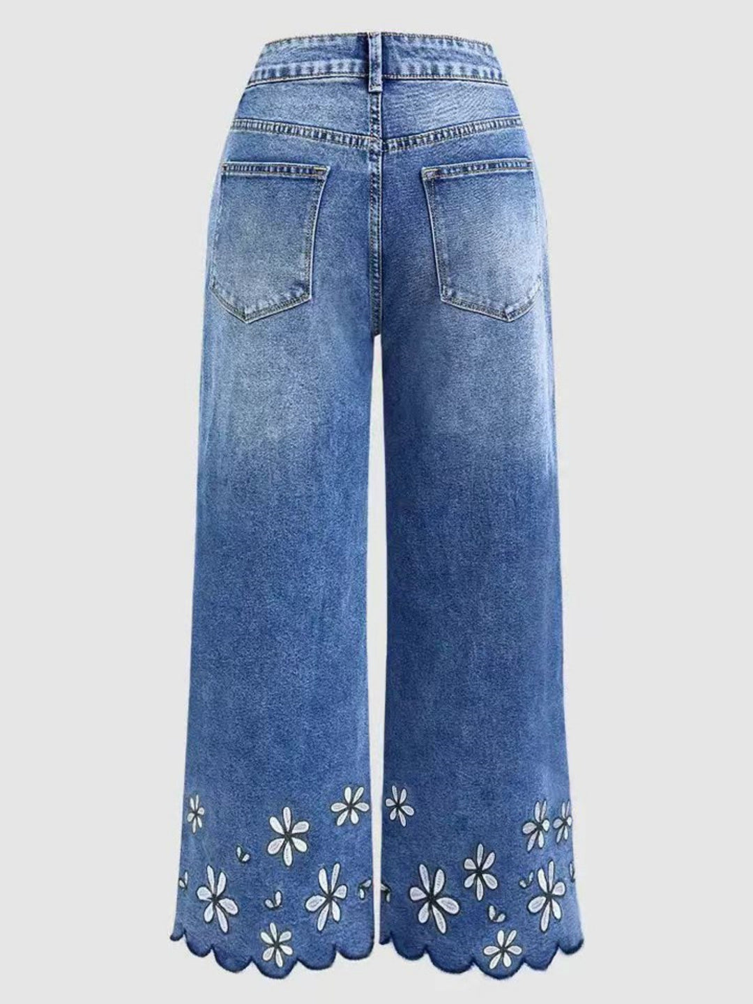 Fashionable embroidered loose-fitting casual stretch cropped jeans