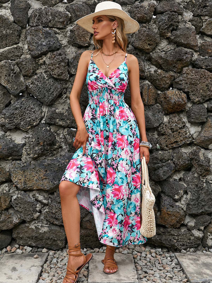 V-neck printed slip dress