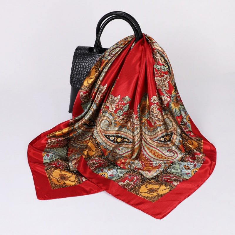 Floral Print Square Satin Scarf