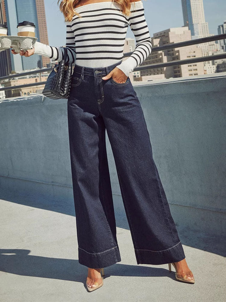 High-waisted straight-leg wide-leg jeans