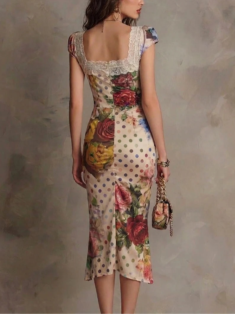 Retro print slim-fit dress
