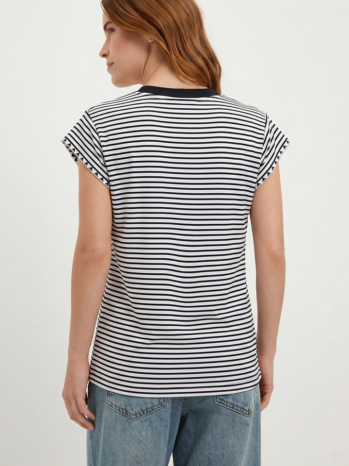 Round neck striped cap sleeve top