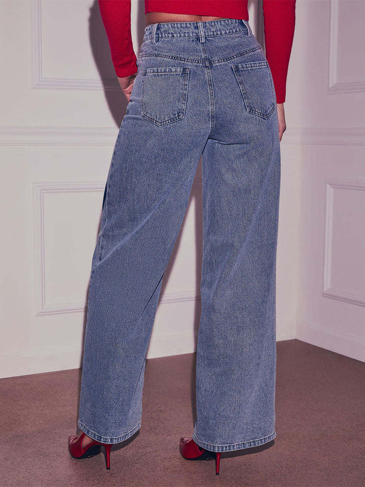 Heart-print high-waisted wide-leg jeans