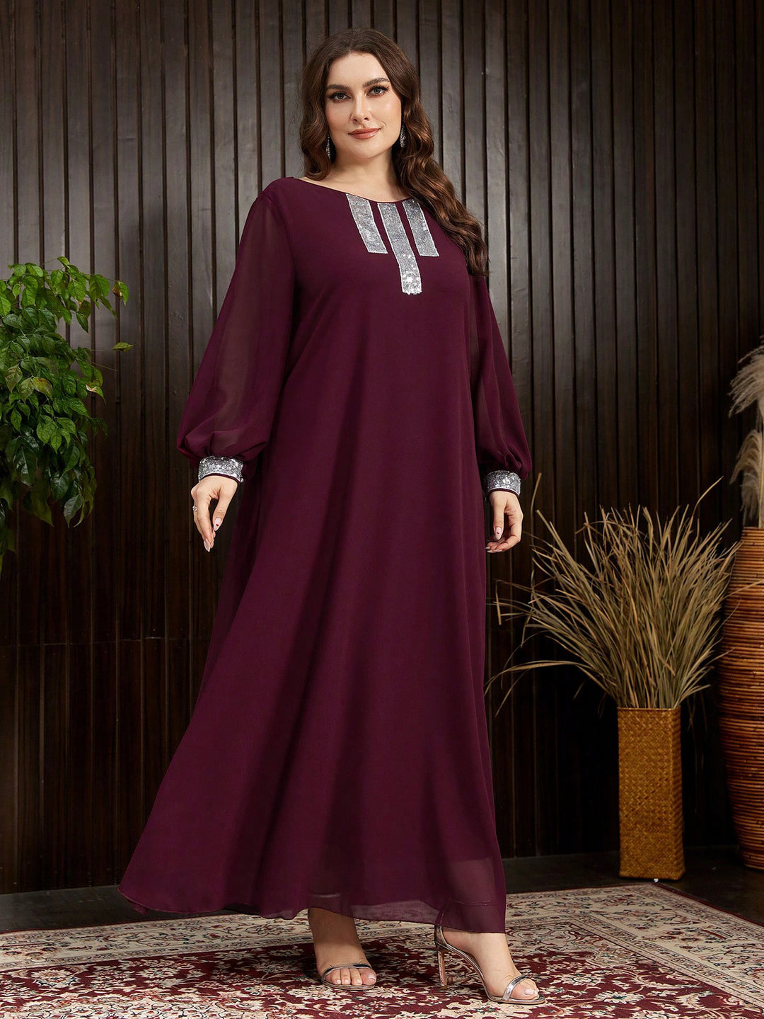 Burgundy sequined elegant long dress
