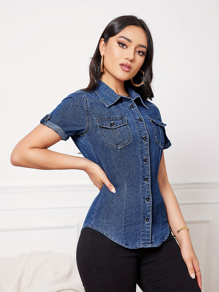 Denim Short-Sleeve Shirt for Women