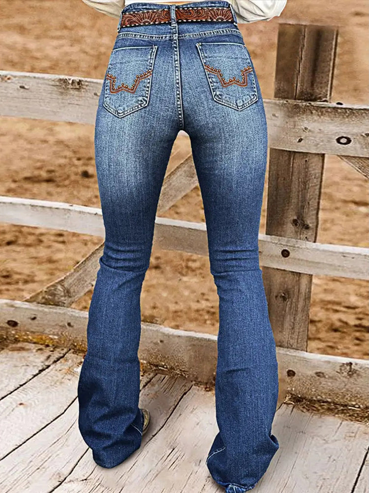 Beaded Embroidered Stretch Slight Flared Slim Fit Jeans
