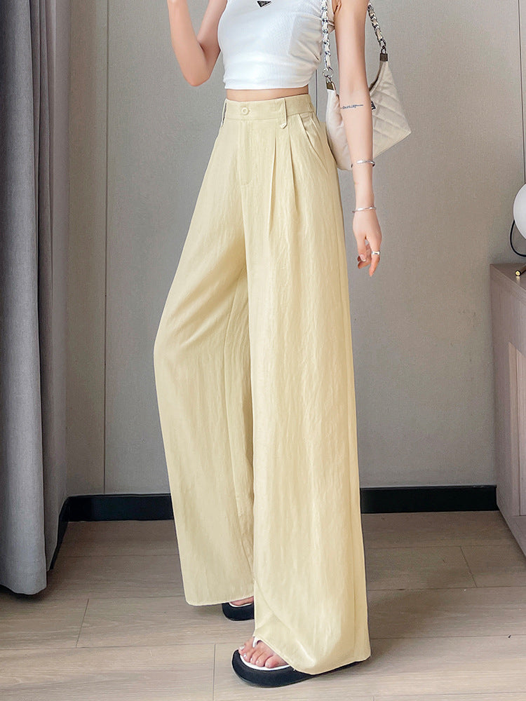 Women‘s Elegant Thin Half-Elastic Waist Zipper Pants