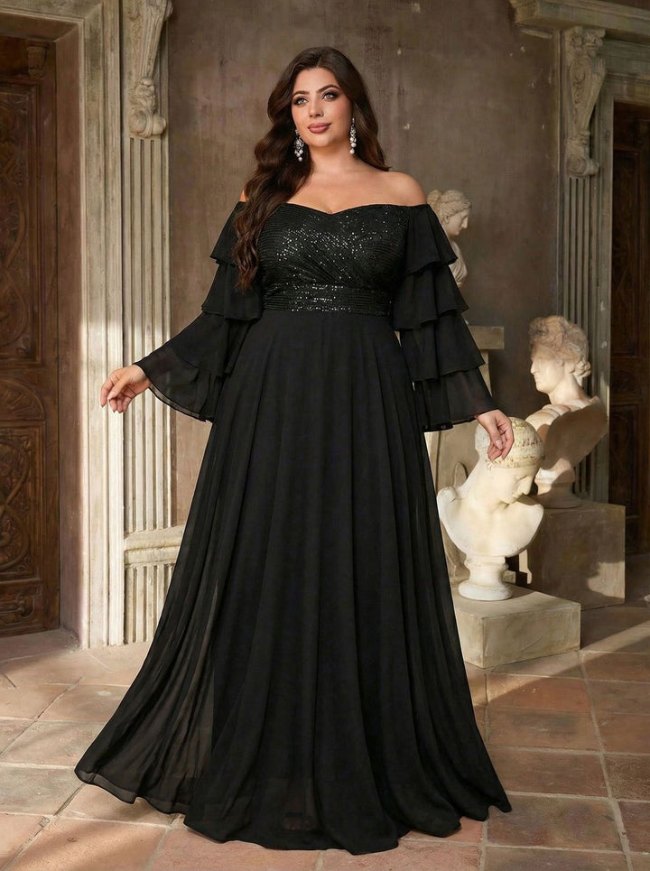 Sequined off-the-shoulder fitted bridesmaid dress