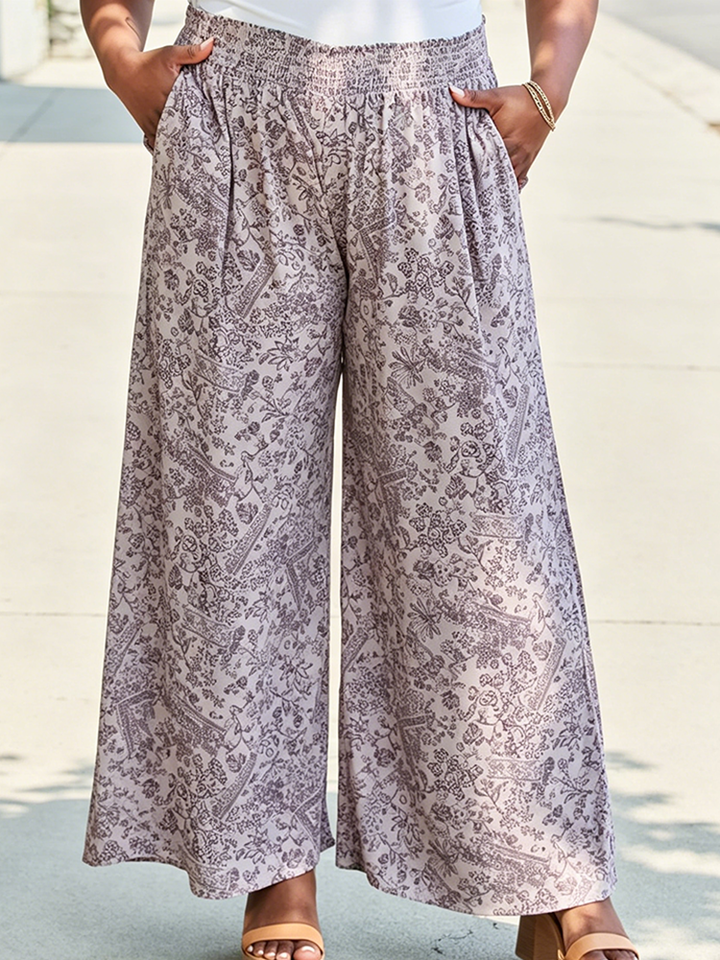 Printed Casual Loose Pocket Wide-Leg Pants