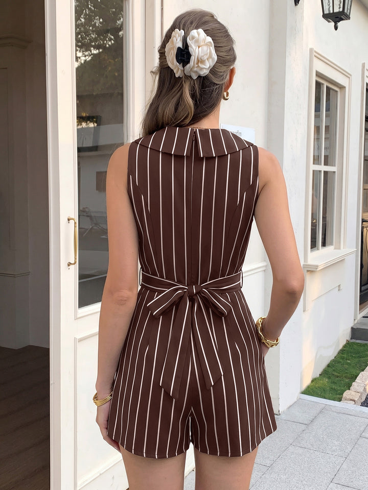 Striped sleeveless V-neck jumpsuit shorts