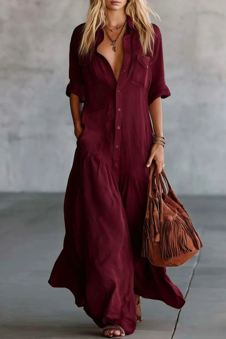 Tiered Pocket Shirt Maxi Dress