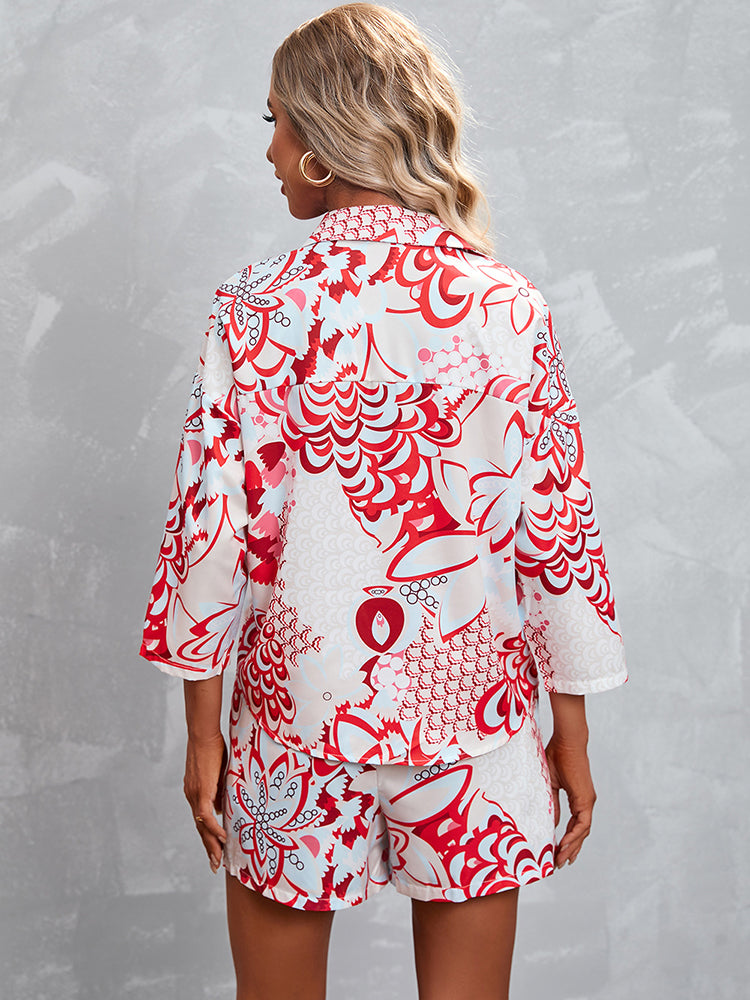 Hot-Selling Printed Three-Quarter Sleeve Shorts Casual Suit