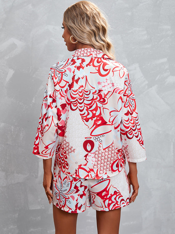 Hot-Selling Printed Three-Quarter Sleeve Shorts Casual Suit