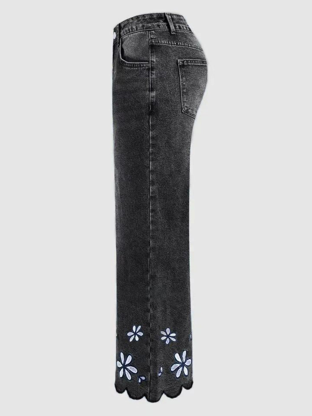 Fashionable embroidered loose-fitting casual stretch cropped jeans