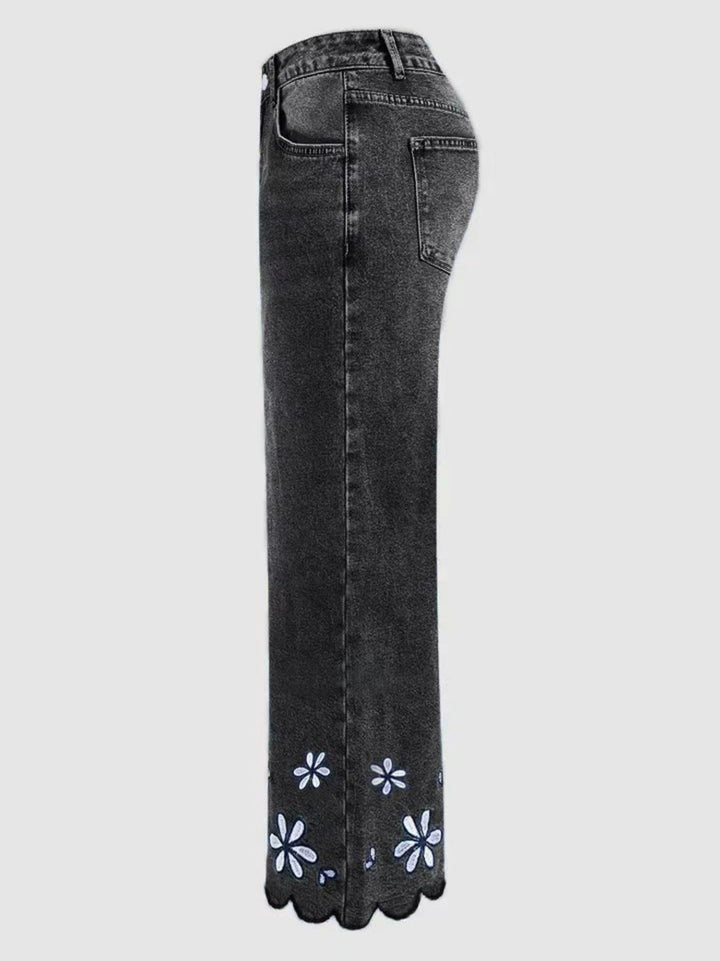 Fashionable embroidered loose-fitting casual stretch cropped jeans
