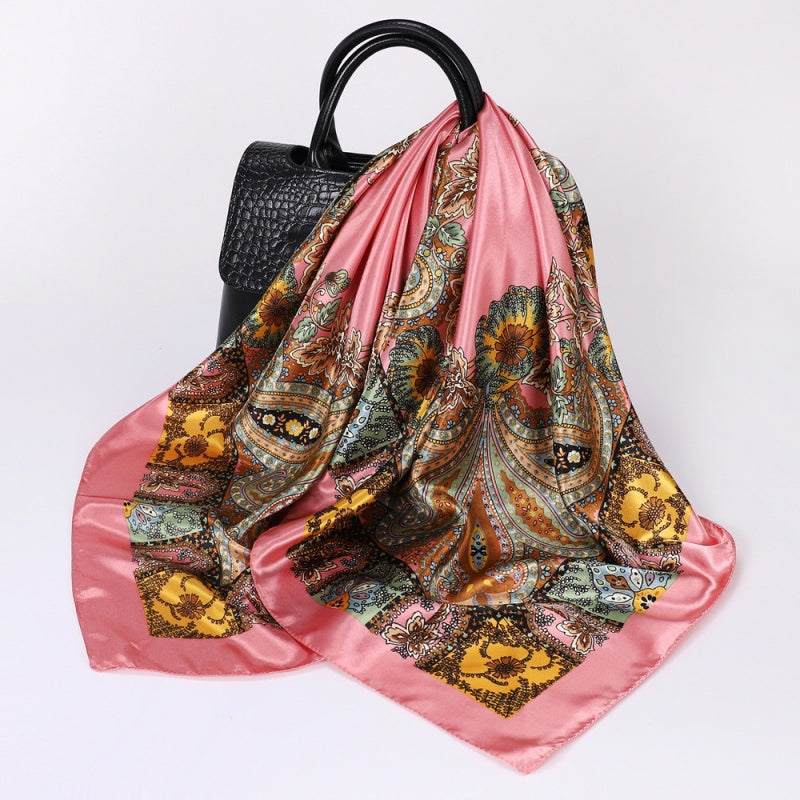 Floral Print Square Satin Scarf