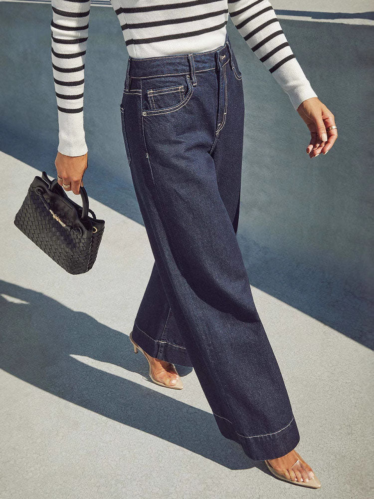 High-waisted straight-leg wide-leg jeans