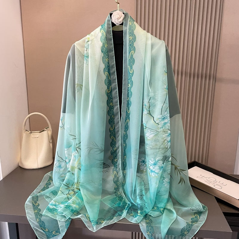 Sheer Artistic Floral Long Scarf Shawl