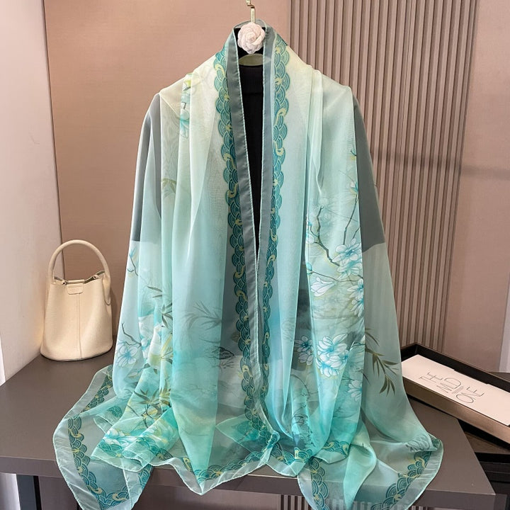 Sheer Artistic Floral Long Scarf Shawl