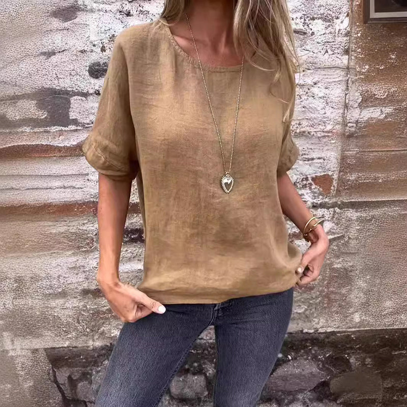 Women’s Linen-Cotton Crew-Neck Tee